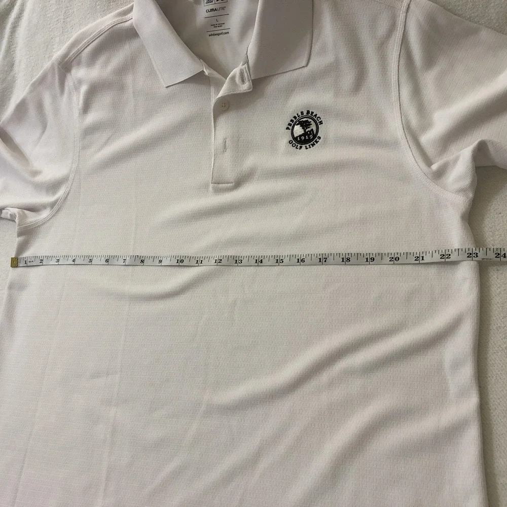 Adidas Polo Shirt Mens Large White Pebble Beach Golf Links Climalite Performance